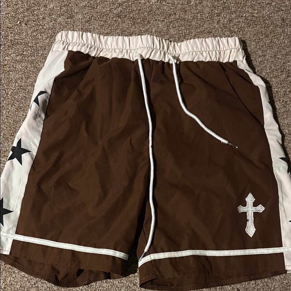 Brown and White Star-Patterned Shorts